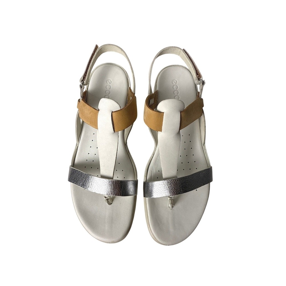 Ecco Flash Thong Sandals Womens 10 10.5 EU 41 Leather Nubuck White Silver Shadow